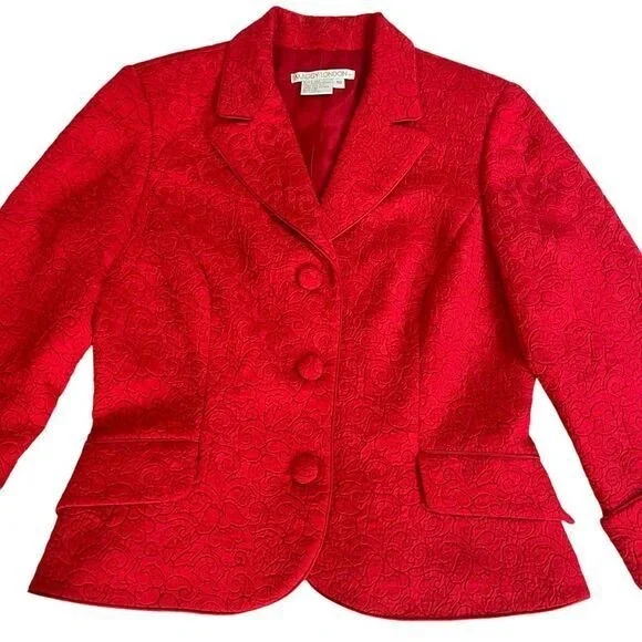 Maggy London Red Paisley Silk Blazer Suit Jacket Womens Size 10 - Picture 5 of 9
